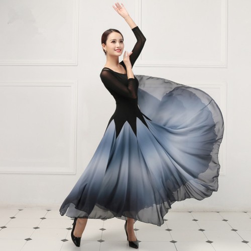 Women's ballroom competition dresses gray gradient colored stage performance waltz tango flamenco dresses
